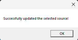 Сообщение Successfully updated the selected source